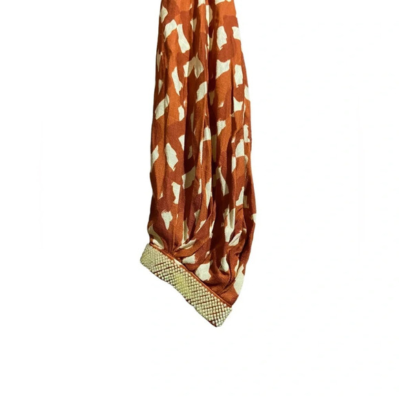 NWT ZARA Linen Blend Terracotta Top Size Small Rust/Orange Printed Beaded - Picture 5 of 6